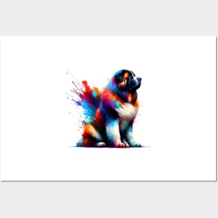 Vibrant Abstract Splash Caucasian Shepherd Dog Portrait Posters and Art